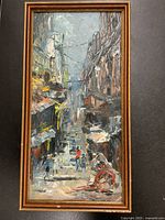 Full view of framed impasto oil painting