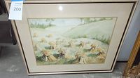 Full view of framed watercolour painting showing wheat sheaves landscape