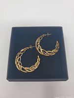 Pair of gold hoop earrings in black box