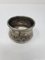 Top view of small hammered metal bowl