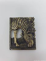 Front view of bronze zebra brooch
