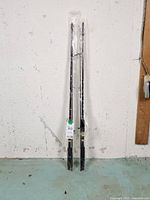 Two Davidcraft fishing rods leaning against wall, full view
