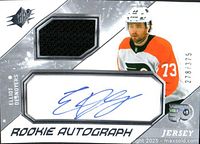 Front of 2023-24 Upper Deck SPx Rookie Autograph Jersey card showing jersey swatch, autograph, serial number 278/375