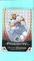 Front of SP Authentic Pageantry autographed card showing player image, holographic background and blue ink signature