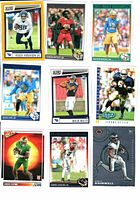 Front view of nine NFL rookie trading cards laid out in three-by-three grid