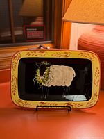 Full view of rectangular platter on stand