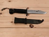Bayonet and scabbard side by side showing full length and components