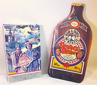 Front view of VHS box and beer-bottle book