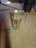 Full view of anvil, vise, and log stand