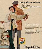 Overall view of advertisement showing illustration, headline, Pepsi logo