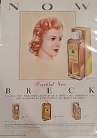 Full view of the 1957 Breck newspaper advertisement showing portrait, product images and text
