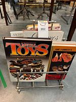 Rack filled with books, front cover of 'Metal Toys' visible