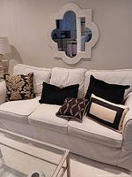 Sofa showing all five pillows arranged