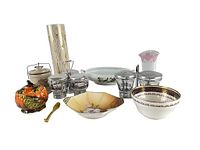 All nine kitchenware pieces arranged together for size and condition overview