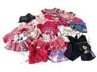 Overall view of approximately 15 Build-A-Bear garments spread out