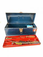 Toolbox open showing interior tray and tools