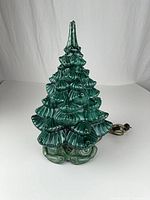 Full view of ceramic Christmas tree with cord visible