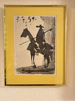 Full view of framed Picasso Don Quixote print with mat and frame