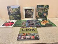 Eight gardening books laid flat showing covers