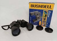 Binoculars, box, lens caps overview