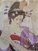 Close-up of lady illustration on silk scarf