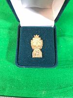 Front view of gold service pin in presentation box