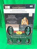 Front of boxed Giani Granite countertop paint kit showing product name, Bombay Black color and contents