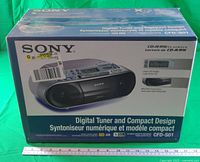 Front of sealed retail box depicting Sony CFD-S01 boombox