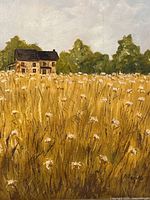 Close view of painted field and house