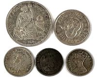 Obverse sides of five coins