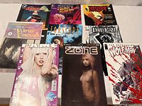 Group view of all nine comics laid out