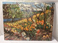 Full view of painting showing landscape scene