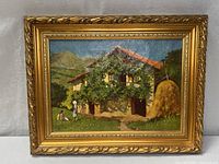 Frontal view of framed oil painting showing full scene and frame detail