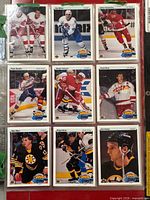 Nine Young Guns cards in binder sleeve showing multiple players