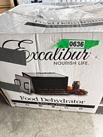 Factory carton showing Excalibur Food Dehydrator branding and model information