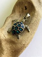 Front view turtle pendant on wood prop