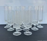 Front view of all 16 textured stem glasses