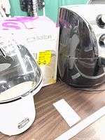 Black air fryer, Salton box, popcorn maker with angled lid