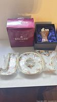 Royal Albert box, Sorelle lamp in display box, JOY plates in plastic