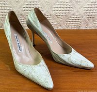 Full view of both shoes showing color and shape