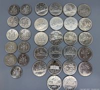 Overview of all 35 Canadian coins in rows