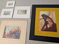 Overall view showing three Italian plaques, Moreney print and Odle print