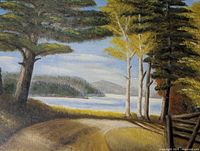 Full view of landscape painting showing composition