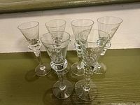 Six cordial glasses front view