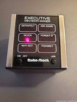 Front/top view showing brand, response panel, LED lit