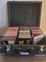 Closed-lid view of felt CD case showing handle and latches