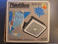 Front of original Nautilus N688 fan box showing model, airflow rating and grille image