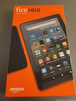 Front of sealed Amazon Fire HD 8 tablet box