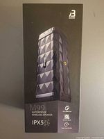 Front of sealed box showing Bugani branding, model M99, IPX5 rating