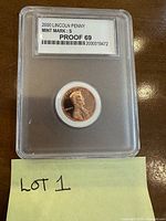 Front of slab showing obverse of 2000-S Lincoln cent and Proof 69 label